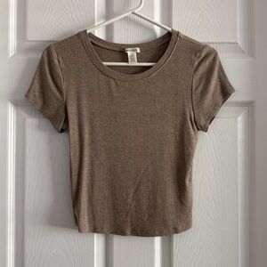 Bozzolo Women’s Light Brown Ribbed Short Sleeve Top